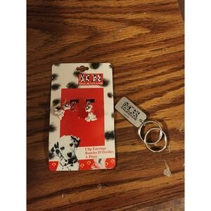 Vintage‎ 101 Dalmations Clip Earrings, New & Silver Keychain Lot Of 2